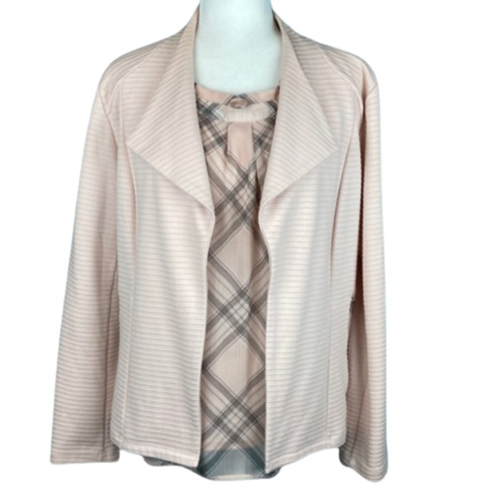 Stretch Knit Quilted Moto Top Pink w/ Flannel Sheer Sleeveless Layering Tank